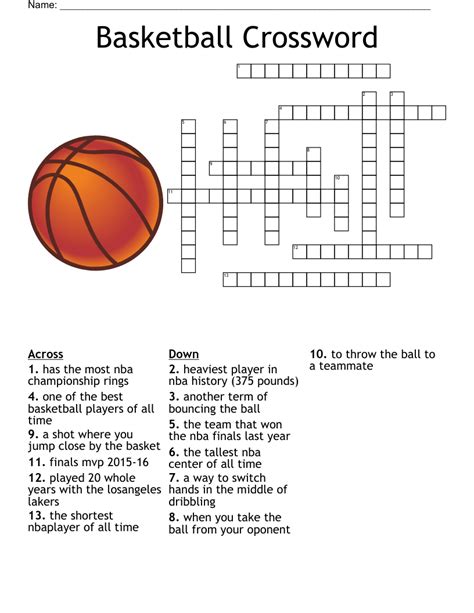 Basketball Crossword Wordmint