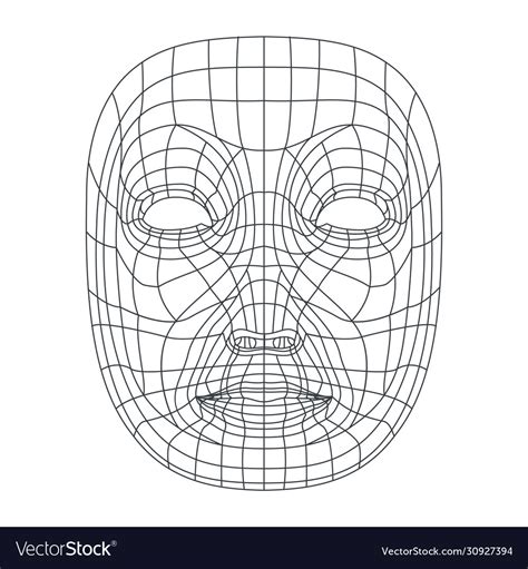 Isolated On White Human Face Mesh 3d Modeling Vector Image