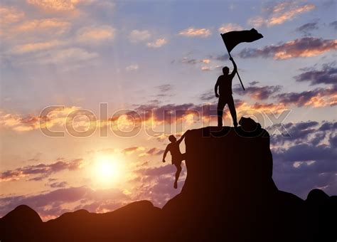 Silhouette Climber Leader With A Flag Stock Image Colourbox