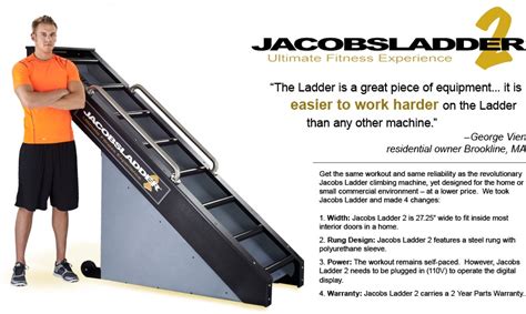 The ladder's 40 degree angle offers natural climbing motion, which takes stress off of lower back, hips and knees. Jacobs Ladder 2 | FitnessZone