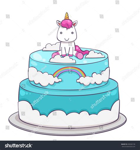 Cute Creative Unicorn Birthday Cake Vector Stock Vector 690585130