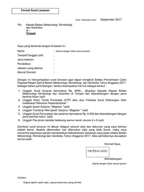 Contoh surat lamaran kerja di perusahaan swasta ii. Format Surat Lamaran Bmkg