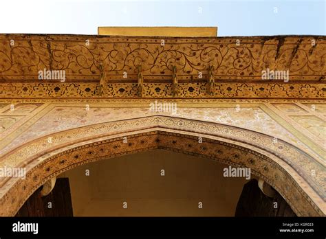 Beautifully Decorated Entrance Gate Amer Fort Rajasthan India Stock