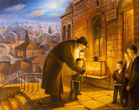 Original Oil Painting Hanukkah In Jerusalem By Alex Levin