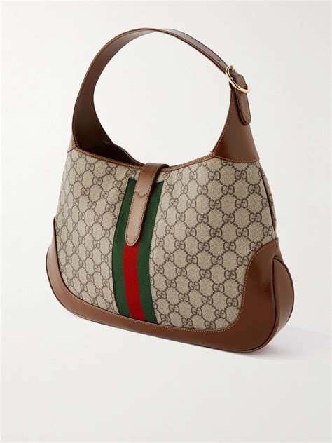 Gucci Jackie 1961 Medium Webbing Trimmed Monogrammed Coated Canvas And