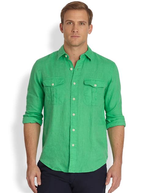 Polo Ralph Lauren Linen Military Workshirt In Green For