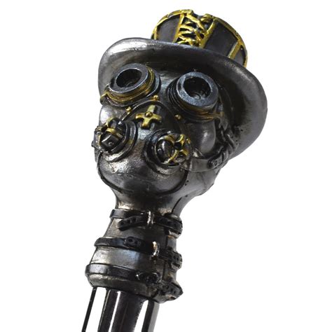 Punk Skull Head Buckle Collar Gas Mask Walking Stick Metal Shaft Steam