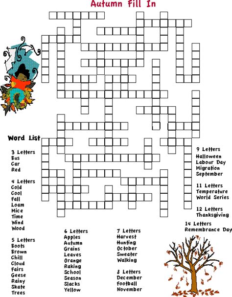 Puzzle, place all of the words into the diagram crossword style. Autumn Fill In Puzzle