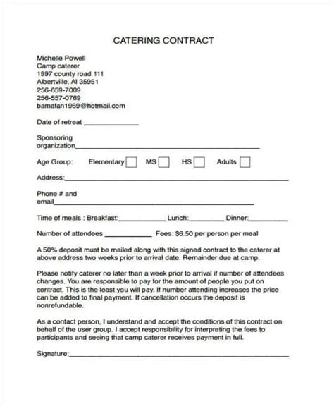 Printable Catering Contract Customize And Print