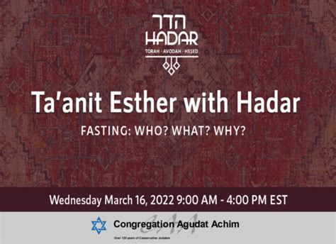 Taanit Esther With Hadar Congregation Agudat Achim