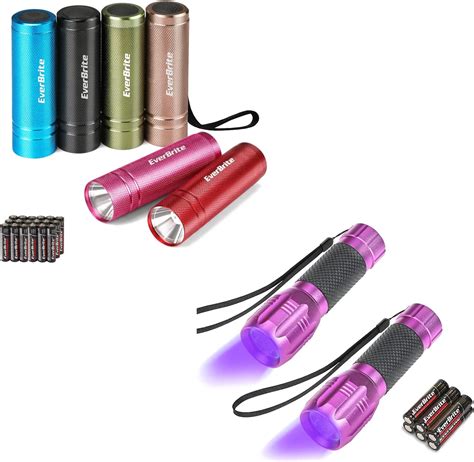 Everbrite 2 Pack Black Light Uv Blacklight Flashlights And 6 Pack Mini