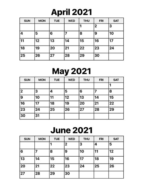 Free April May June 2021 Calendar Printable Pdf Word Excel Template