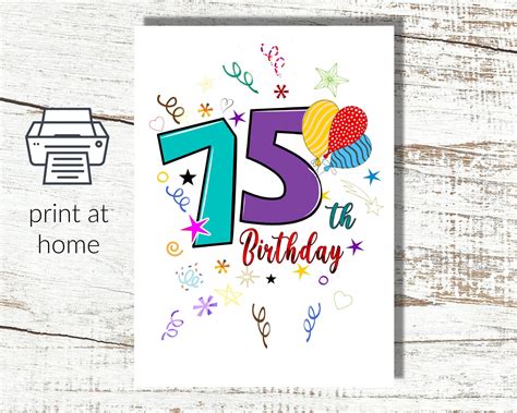 Instant Download 75th Birthday Card To Print At Home Etsy Canada