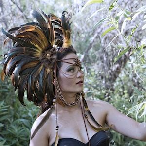 Bronze Fur And Feather Headdress Etsy
