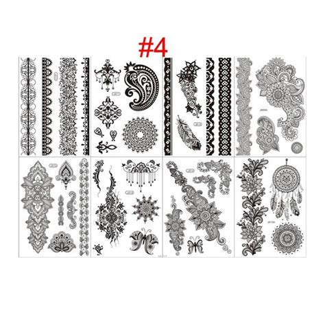 newest design 8pcs black temporary flash henna lace tattoos sticker fashion jewelry sexy lace