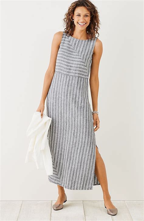 Long Striped Linen Dress Striped Sleeveless Dress Sleeveless Dresses Casual Striped Dress