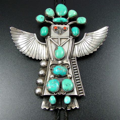 Huge Navajo Sterling Silver Turquoise Coral Eagle Dancer Kachina