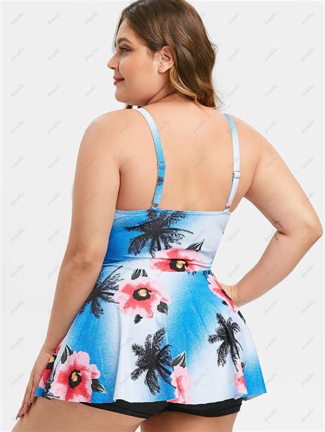 37 Off 2020 Plus Size Plunge Palm Floral Print Tankini Swimsuit In