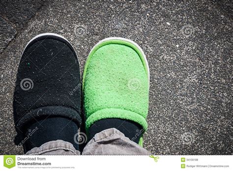 Wrong Shoe Stock Photo Image Of Damage Feet Green 34156188
