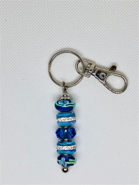 Blue Keychain, Bead key ring, Zipper pull, purse fob, diaper bag, backpack, gym bag, lunch bag ...