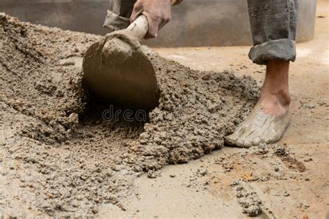 Indian Labour Mixing Cement Using Shovel Stock Photo Image Of Gravel