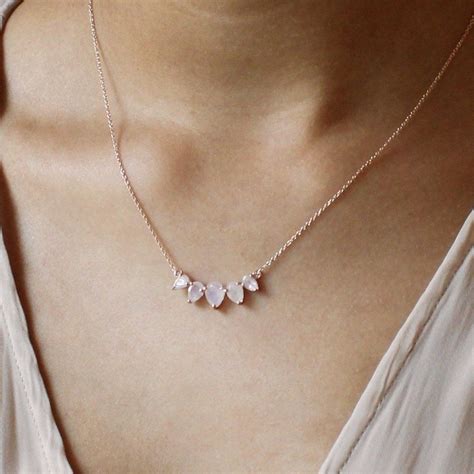 Rose Gold Necklace With Shimmery Hand Set Teardrop Moonstones