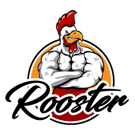 Premium Vector Strong Muscular Rooster Mascot Logo