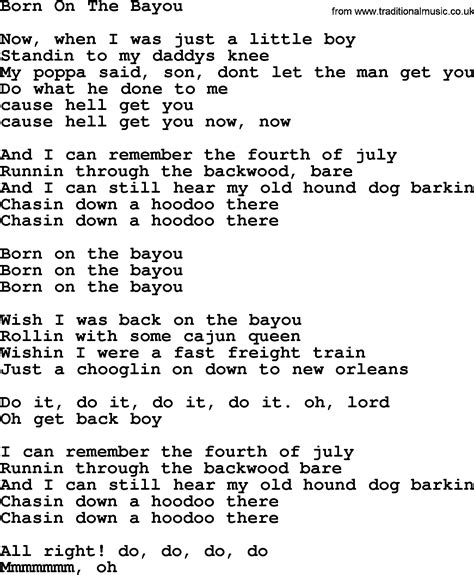 Born On The Bayou, by The Byrds - lyrics with pdf