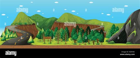 Scene With Road To The Mountain Illustration Stock Vector Image And Art