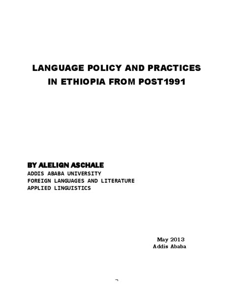 (PDF) Language Policy and Practices in Ethiopia From Post 1991: The Ethiopian Language Policy ...