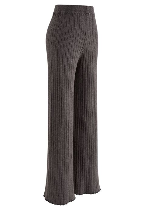 Ribbed Straight Leg Knit Pants In Smoke Retro Indie And Unique Fashion