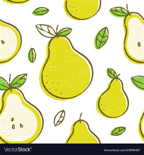 Seamless Pattern With Pears And Green Leaves On White Background
