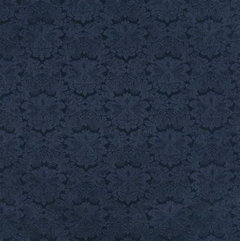 Navy Dark Blue Floral Damask Upholstery Fabric