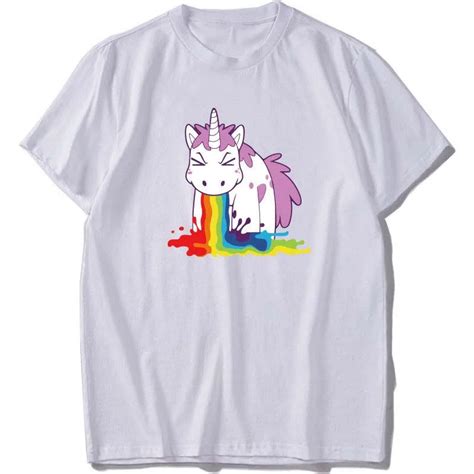 Rainbow Unicorn Men T Shirt Cotton White Summer Tops Hip Hop T Shirt Men Funny Tee Shirts Short