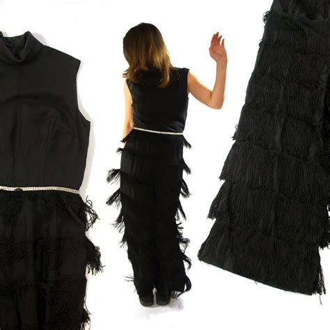 70s Fringe Jumpsuit Palazzo Pant Jumpsuit Black Wide Leg