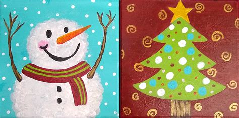 Mini Snowman And Christmas Tree Pinots Palette Painting