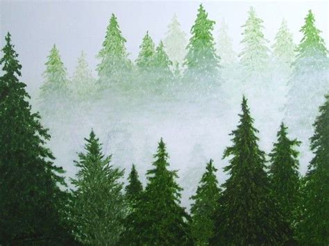 Large Abstract Landscape Tree Original Painting Coming Fog Pine