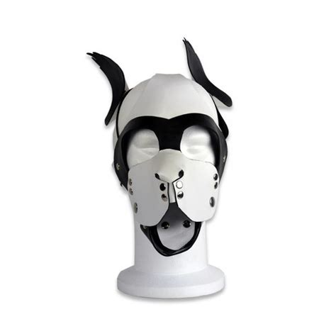 tête de chien cuir blanc sur noir rexshop artisan créateur sexshop cuir et latex paris
