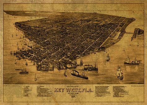 Key West Florida Vintage City Street Map 1884 Mixed Media By Design