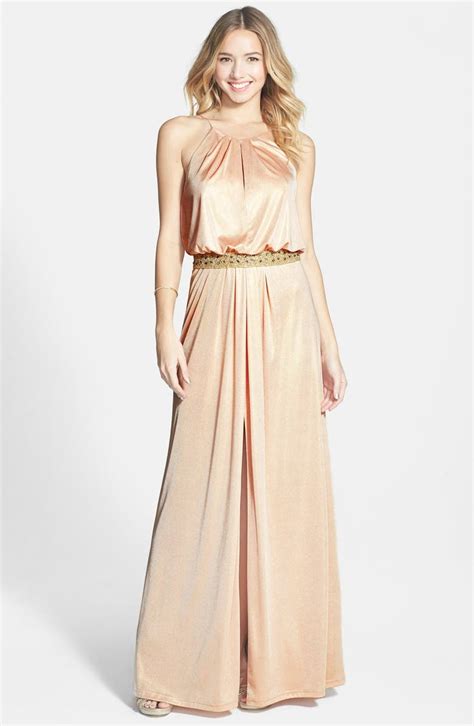 Aidan Mattox Embellished Foiled Jersey Blouson Gown Nordstrom