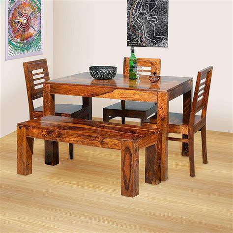 Unique Furniture Wooden Solid Sheesham Wood Dining Table 4 Seater
