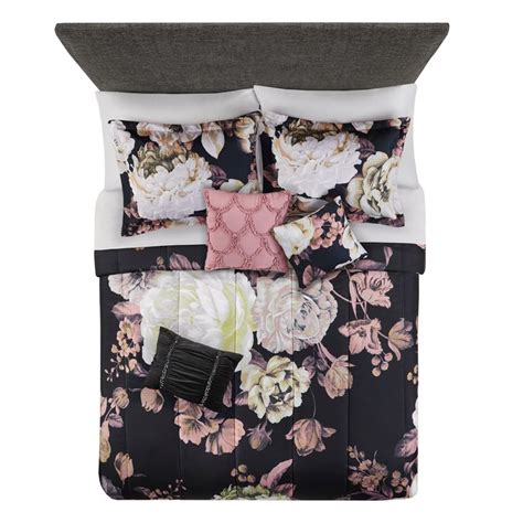 Free 2 Day Shipping Buy Mainstays Black Floral 10 Piece Bed In A Bag