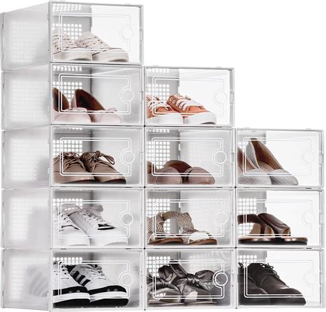 Wall Qmer Shoe Boxes Clear Plastic Stackable 12 Pack Shoe