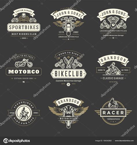 Motorcycles Logos Templates Vector Design Elements Set Vintage Style