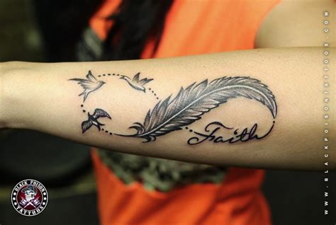 Infinity With Feather Tattoo Black Poison Tattoos
