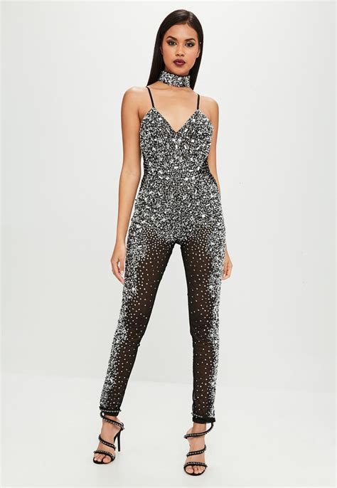 Missguided Carli Bybel X Missguided Black Embellished Jumpsuit