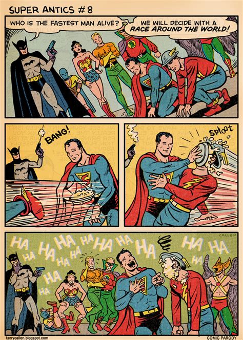 Superman Pranks The Flash In A Race In Funny Comic Strip Art From Kerry