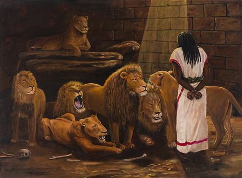 Daniel In The Lions Den Painting By Kolongi Brathwaite