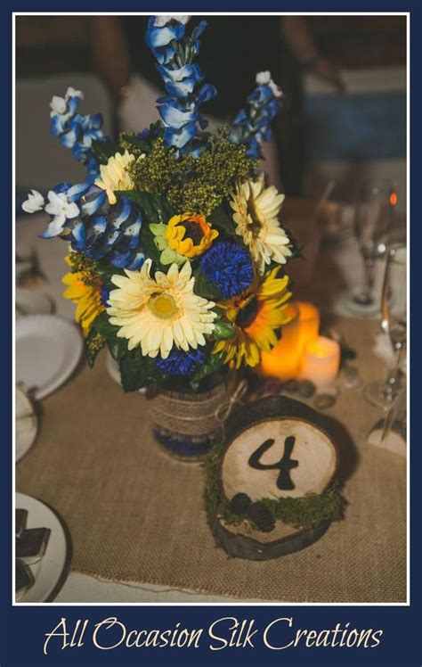 Silk Mason Jar Centerpieces Full Of Sunflowers Daisies Pom Poms And