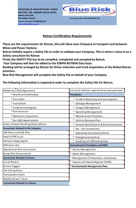 Compilation Of Rotran Safety Files Blue Risk Management Pty Ltd